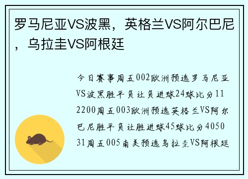 罗马尼亚VS波黑，英格兰VS阿尔巴尼，乌拉圭VS阿根廷